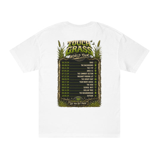 Touch Grass Tour T-Shirt — 'Touch Grass World Tour' Band Tee with Skull & Tour Dates