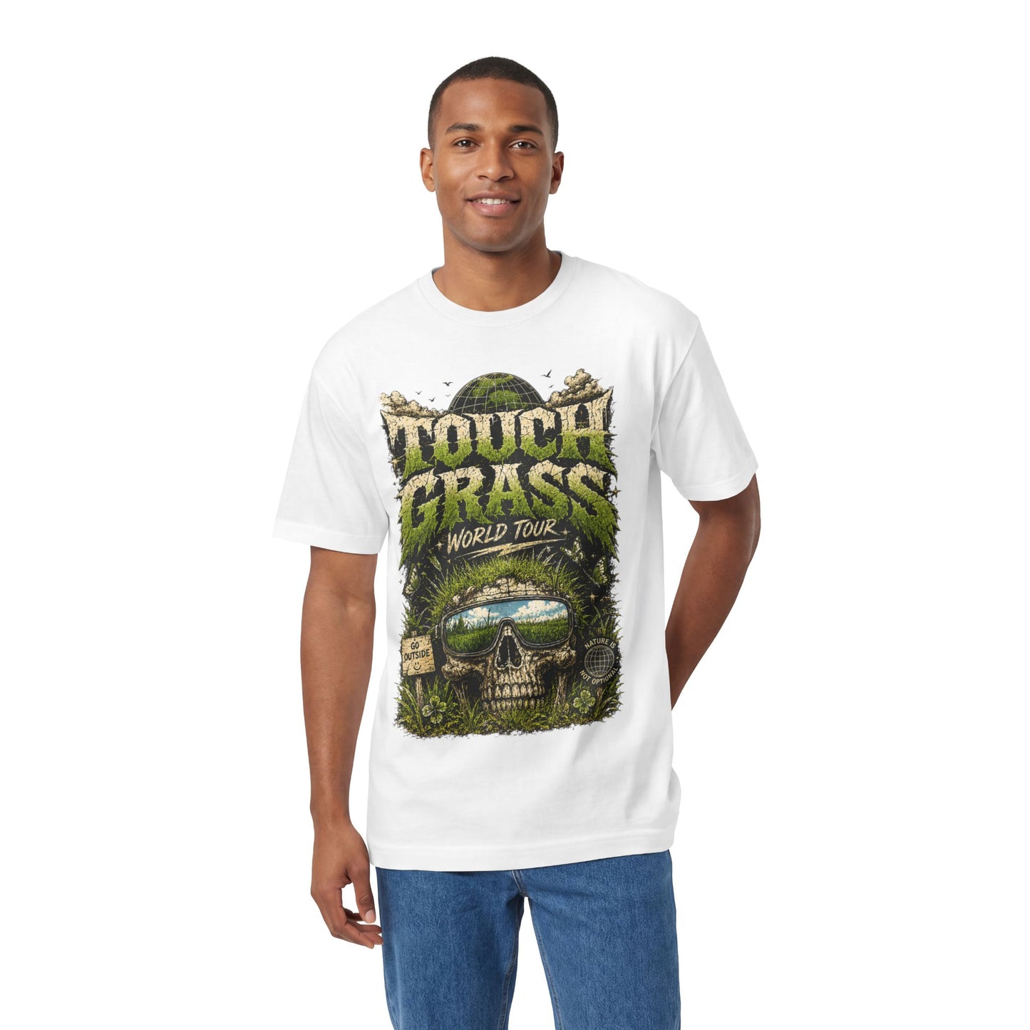 Touch Grass Tour T-Shirt — 'Touch Grass World Tour' Band Tee with Skull & Tour Dates